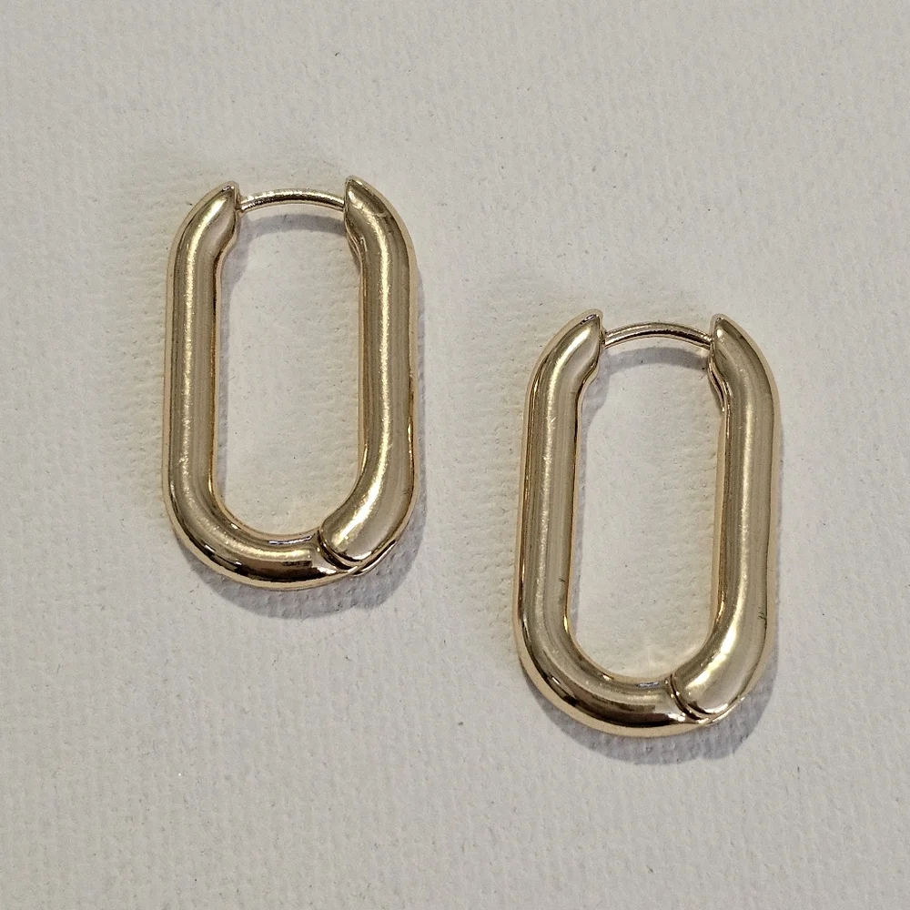 Minimalist Gold Tone Oval Geometric Hoop earrings